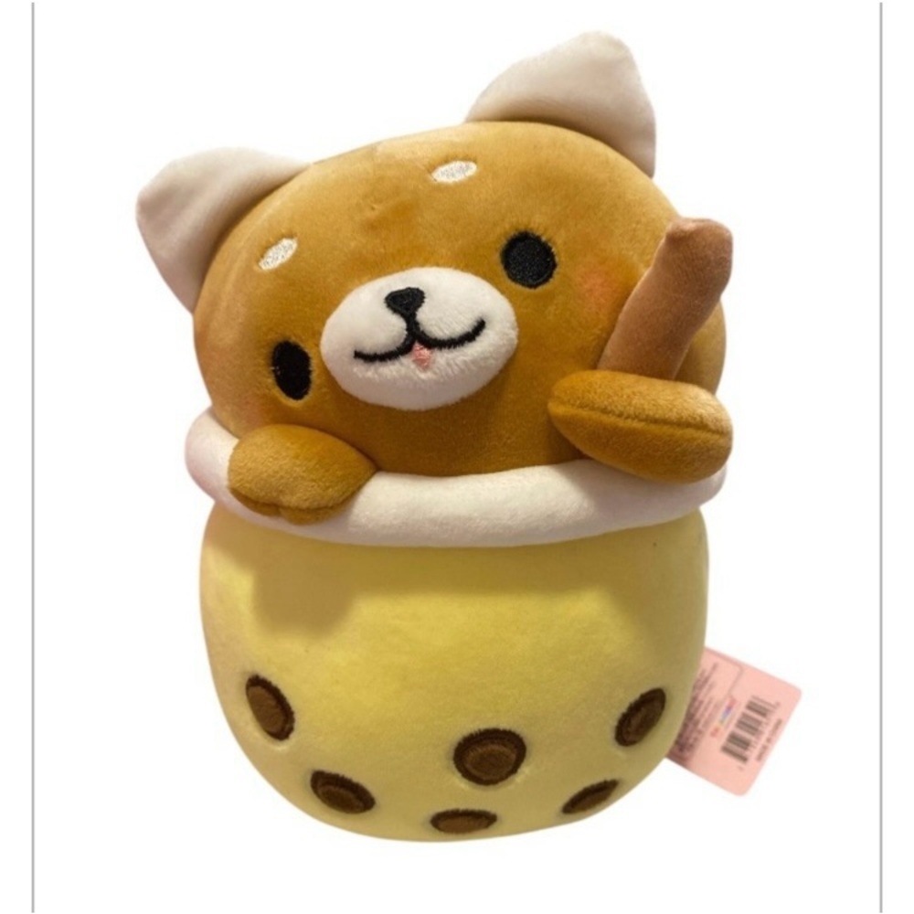 Takashoji Shiba Boba Tea Brown and Yellow Plush Toy 8”